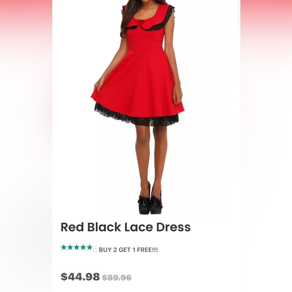Brand new Hot topic red dress with black lace size XL